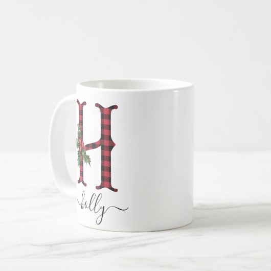 Buffalo Kariert H Monogram Weihnachtskaffee Tasse (Vorderseite Links)