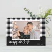 Buffalo Kariert Happy Holidays Foto Weihnachtskart (Stehend Vorderseite)