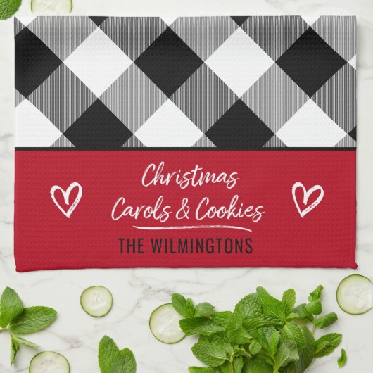 Buffalo Kariert Heart Weihnachtslieder und Cookies Geschirrtuch (Gefaltet)