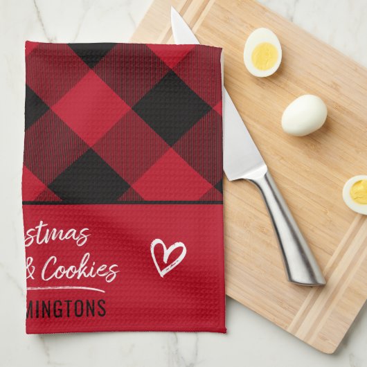 Buffalo Kariert Heart Weihnachtslieder und Cookies Geschirrtuch (Viertel Falte)