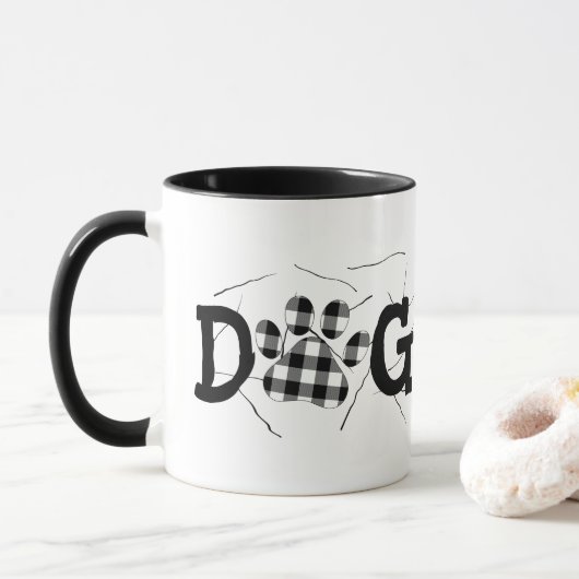Buffalo Kariert Hund Mama Pappprints und Haar Tasse (Mit Donut)