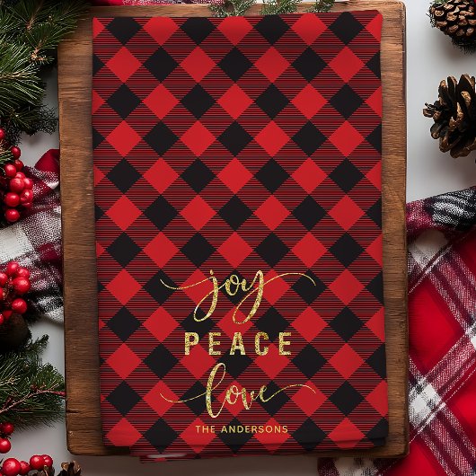 Buffalo Kariert Joy Peace Liebe Monogram Christmas Geschirrtuch