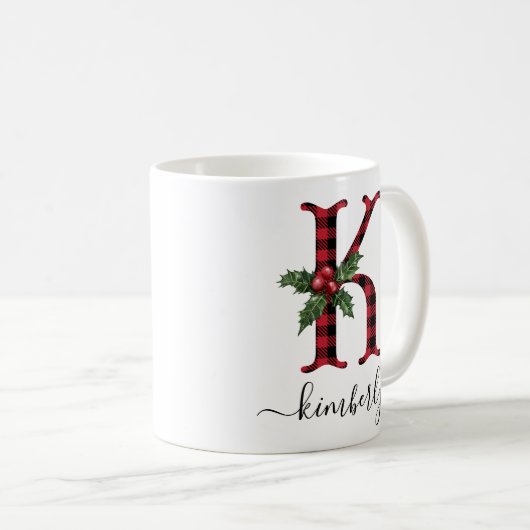 Buffalo Kariert K Monogram Weihnachtskaffee Tasse (VorderseiteRechts)