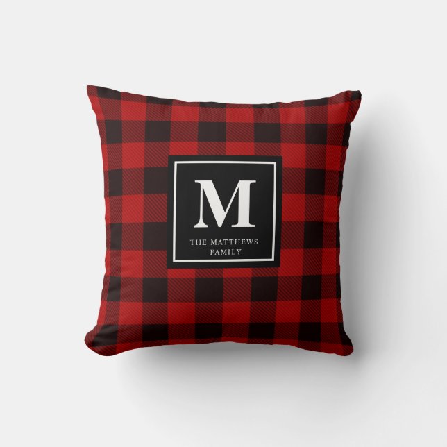 Buffalo Kariert Karo Monogram - Schwarz Kissen (Vorderseite)