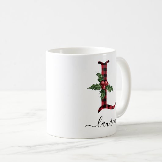 Buffalo Kariert L Monogram Weihnachtskaffee Tasse (VorderseiteRechts)