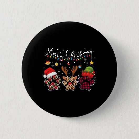 Buffalo Kariert Leopard Dog Paws Frohe Weihnachtsl Button (Vorderseite)