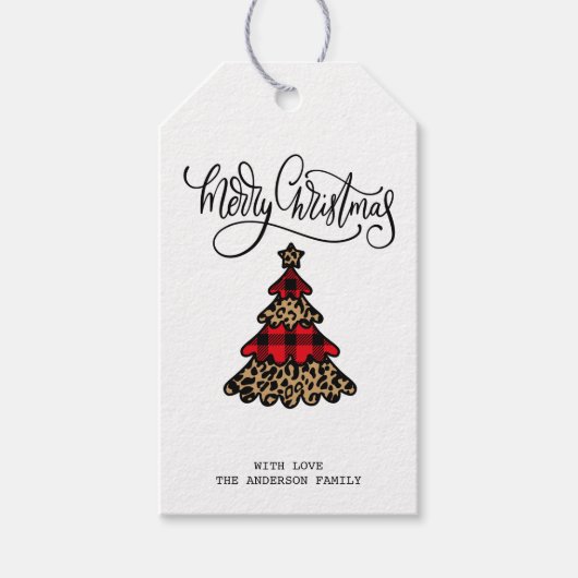 Buffalo Kariert & Leopard Muster Weihnachtsbaum Geschenkanhänger (Vorderseite)