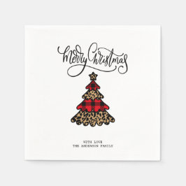Buffalo Kariert & Leopard Muster Weihnachtsbaum Serviette