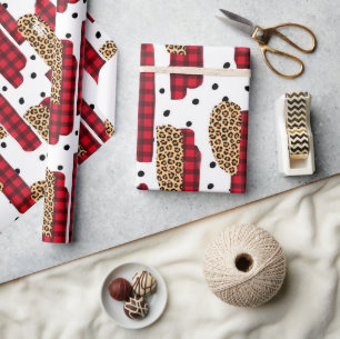 Buffalo Kariert & Leopard Print Christmas Wrapping Geschenkpapier