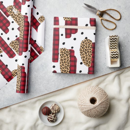 Buffalo Kariert & Leopard Print Christmas Wrapping Geschenkpapier (Kunsthandwerk)
