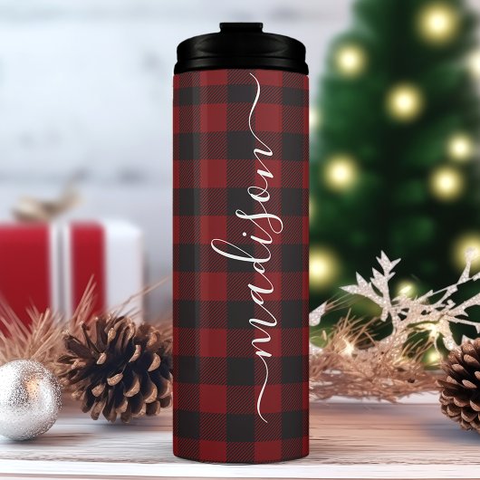 Buffalo Kariert Lumberjack Signature Script Name Thermosbecher