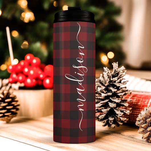 Buffalo Kariert Lumberjack Signature Script Name Thermosbecher