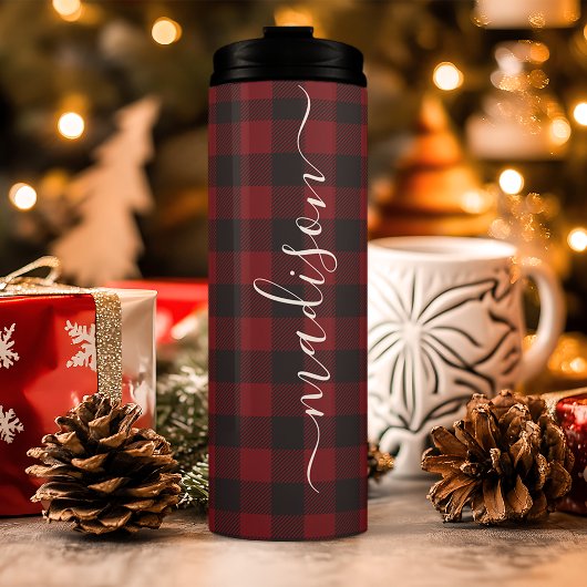 Buffalo Kariert Lumberjack Signature Script Name Thermosbecher