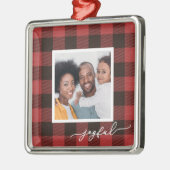 Buffalo Kariert mit Joyful Script Foto Weihnachten Ornament Aus Metall (Links)