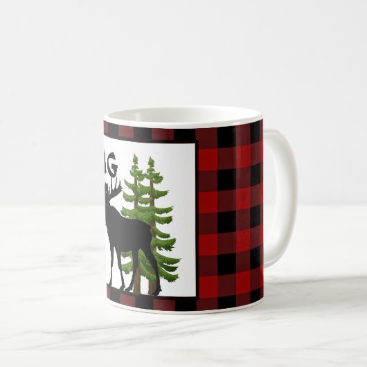 Buffalo Kariert mit Monogram und Elch Design Kaffeetasse (VorderseiteRechts)