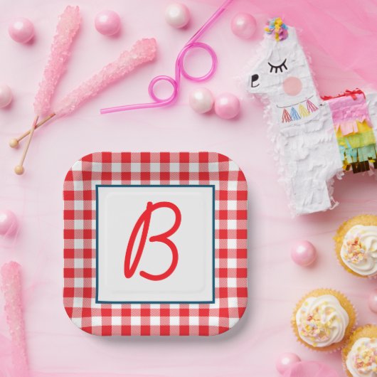 Buffalo Kariert Mit Monogramm Pappteller (Party)