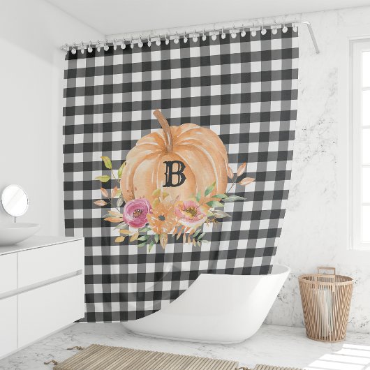 Buffalo Kariert Mit Monogramm Pumpkin Duschvorhang