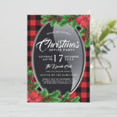 Buffalo Kariert mit Poinsettia Party Einladung (Stehend Vorderseite)