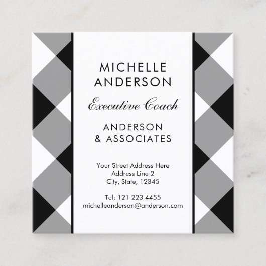 Buffalo Kariert Moderne Schwarz und Weiß Quadratische Visitenkarte (Vorderseite)