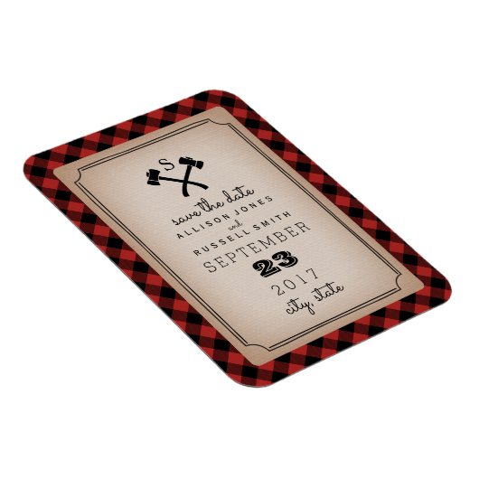 Buffalo Kariert Monogram Ax Save the Date Magnet (Rechte Seite)