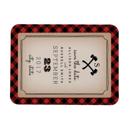 Buffalo Kariert Monogram Ax Save the Date Magnet (Horizontal)