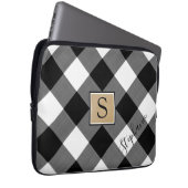 Buffalo Kariert Monogram Script Name Schwarz-weiß Laptopschutzhülle (Vorne Rechts)