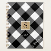 Buffalo Kariert Monogram Script Name Schwarz-weiß Planer (Vorderseite)