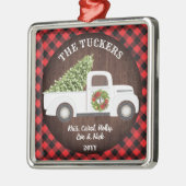 Buffalo Kariert Monogram White Christmas Truck Ornament Aus Metall (Links)