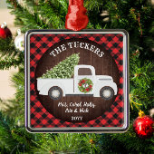 Buffalo Kariert Monogram White Christmas Truck Ornament Aus Metall