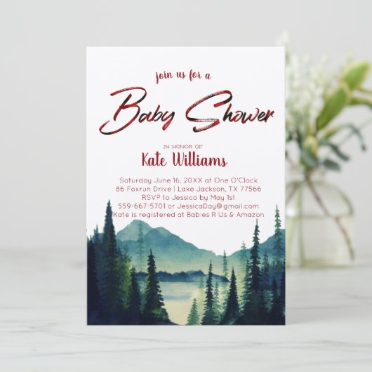 Buffalo Kariert | Mountain Baby Shower Einladung (Stehend Vorderseite)