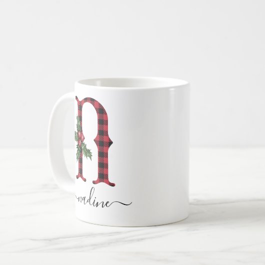 Buffalo Kariert N Monogram Weihnachtskaffee Tasse (Vorderseite Links)