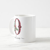 Buffalo Kariert O Monogram Weihnachtskaffee Tasse (Vorderseite Links)