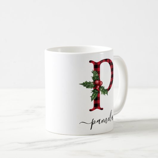 Buffalo Kariert P Monogram Weihnachtskaffee Tasse (VorderseiteRechts)