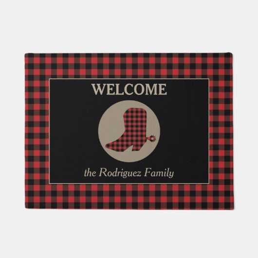 Buffalo Kariert Pattern Cowboy Boot Willkommen Fußmatte (Vorderseite)