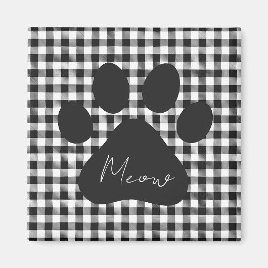 Buffalo Kariert Paw Print Schwarz-weiß Meow Classi Magnet (Vorne)