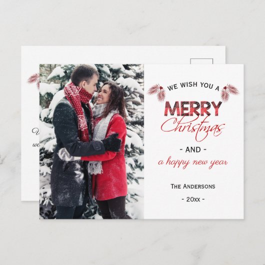 Buffalo Kariert Pinecone Foto Feiertagspostkarte (Vorne/Hinten)