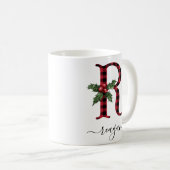 Buffalo Kariert R Monogram Weihnachtskaffee Tasse (VorderseiteRechts)