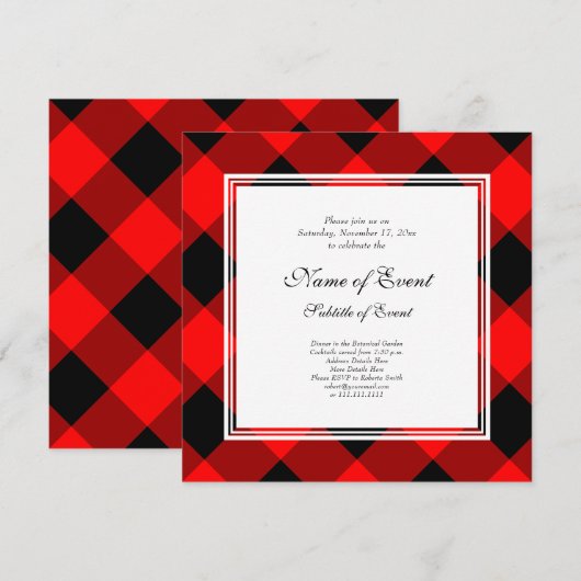 Buffalo Kariert Red and Black Christmas Party Einladung (Vorne/Hinten)
