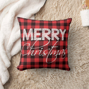 Buffalo Kariert Red Black   Frohe Weihnachten Kissen