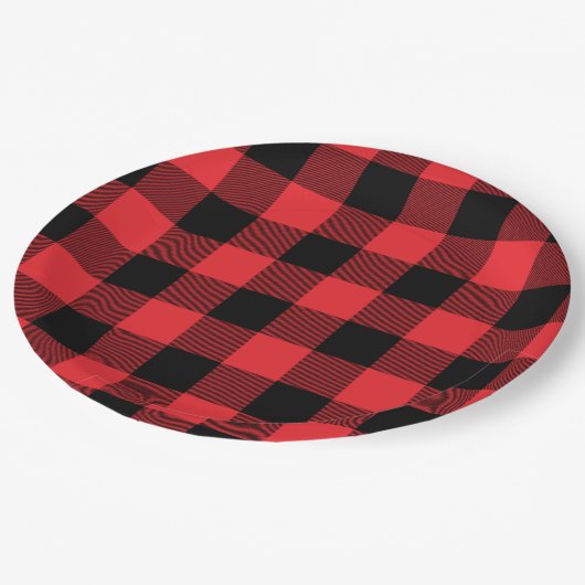 Buffalo Kariert Red Black Karo Pappteller (Schrägansicht)