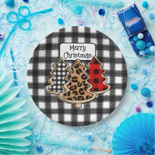 Buffalo Kariert, Red Gingham Weihnachtsbaumen Pappteller (Party)