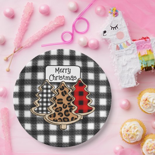 Buffalo Kariert, Red Gingham Weihnachtsbaumen Pappteller (Party)