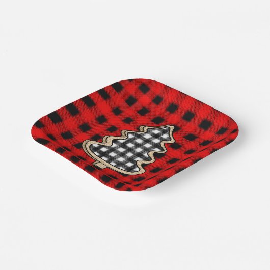 Buffalo Kariert, Red Gingham Weihnachtsbaumen Pappteller (Gewinkelt)