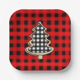 Buffalo Kariert, Red Gingham Weihnachtsbaumen Pappteller