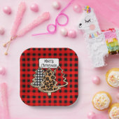 Buffalo Kariert, Red Gingham Weihnachtsbaumen Pappteller (Party)