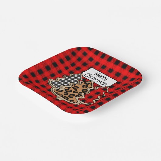 Buffalo Kariert, Red Gingham Weihnachtsbaumen Pappteller (Gewinkelt)