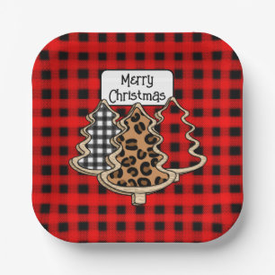 Buffalo Kariert, Red Gingham Weihnachtsbaumen Pappteller