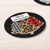 Buffalo Kariert, Red Gingham Weihnachtsbaumen Runder Pappuntersetzer (Angewinkelt)