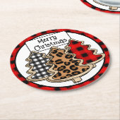 Buffalo Kariert, Red Gingham, Weihnachtsbaumen Runder Pappuntersetzer (Angewinkelt)