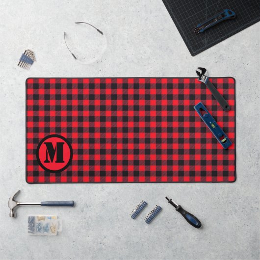 Buffalo Kariert Red Lumberjack Muster Mit Monogram Schreibtischunterlage (Arbeitsplatz)